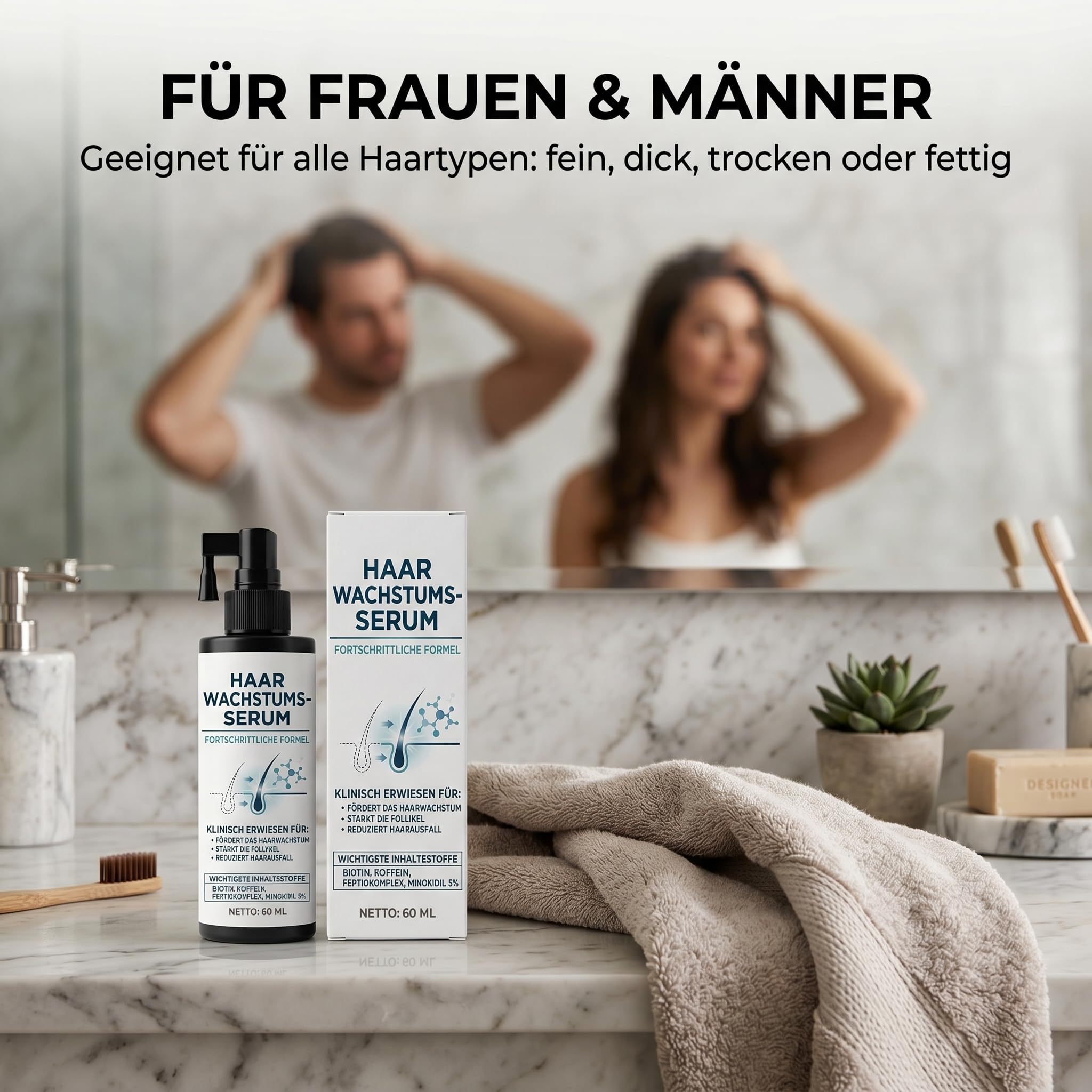 Hair Growth Spray, 60 ML Haarwachstum Spray, Natürlich Haarwachstum Beschleunigen, Stärkt die Haarfollikel, Beschleunigt das Hair Growth, Haarausfall Vorbeugen für Frauen & Männer