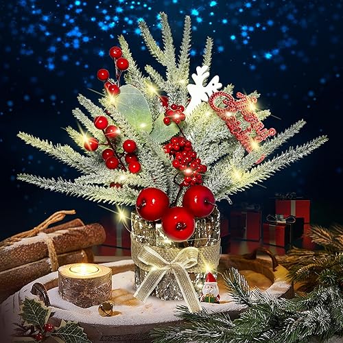ENJOIN Nuevos mini árboles de Navidad artificiales preiluminados, decoraciones de Navidad para interiores con luces, árboles de Navidad pequeños de