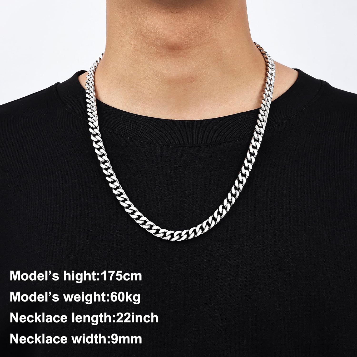 Fiusem Valentines Day Gifts for Him Silver Tone/Black/14K Gold Plated Chain Necklace for Men, 5mm/6mm/7.5mm/8mm/9mm Stainless Steel Cuban Link Chain Necklace, Men's Chains 18-28 Inch Jewelry Gifts - Image 3