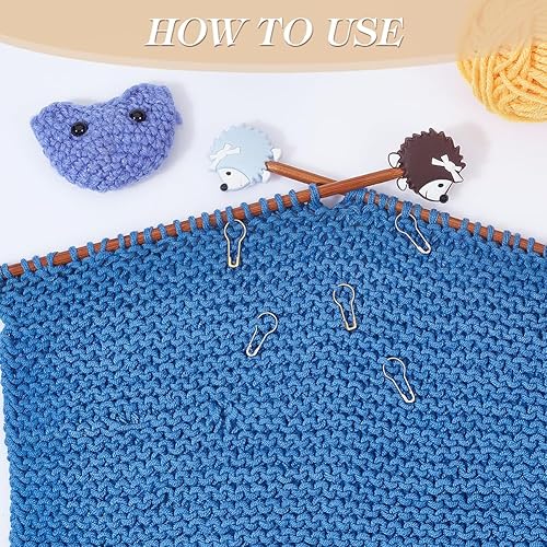 Miniatura 5 de NBEADS 8 tapones de aguja de tejer erizo con 60 pines de bombilla de seguridad, protectores de punta de aguja en forma de pera, alfileres para