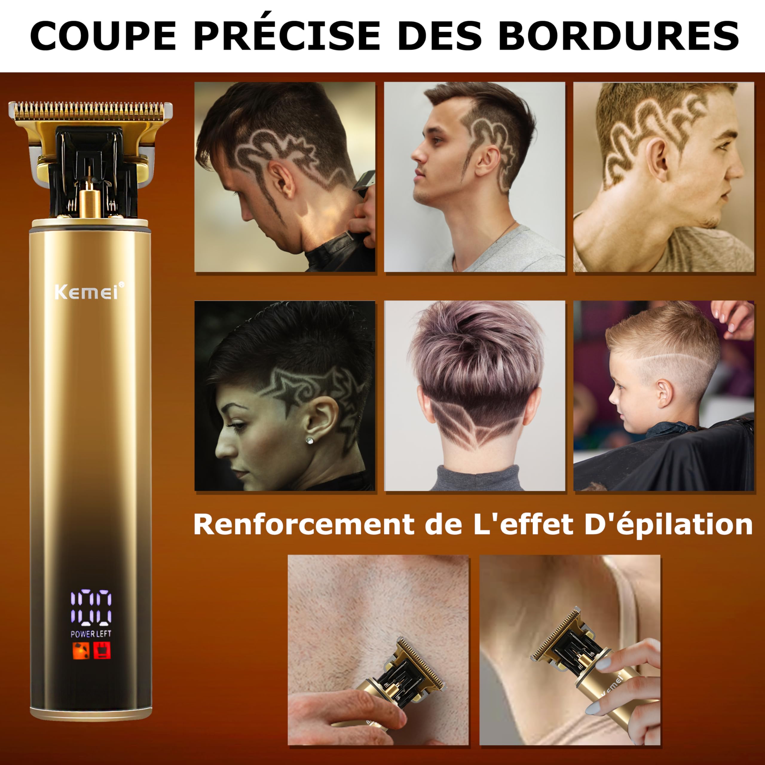 KEMEI T-Blade Tondeuse à Barbe pour Hommes et Rasoir Électrique à Foil, avec Écran LED, Kit de Coiffure Imperméable pour Barbiers/Usage Domestique, Cadeau pour Hommes