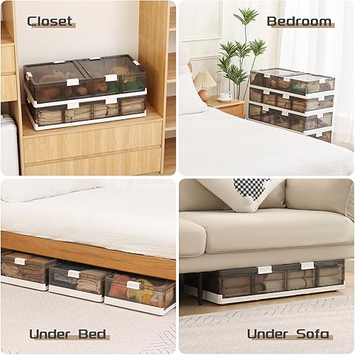 Miniatura 4 de Paquete de 2 contenedores de almacenamiento debajo de la cama con ruedas, cajas de almacenamiento de plástico apilables y plegables con tapas para