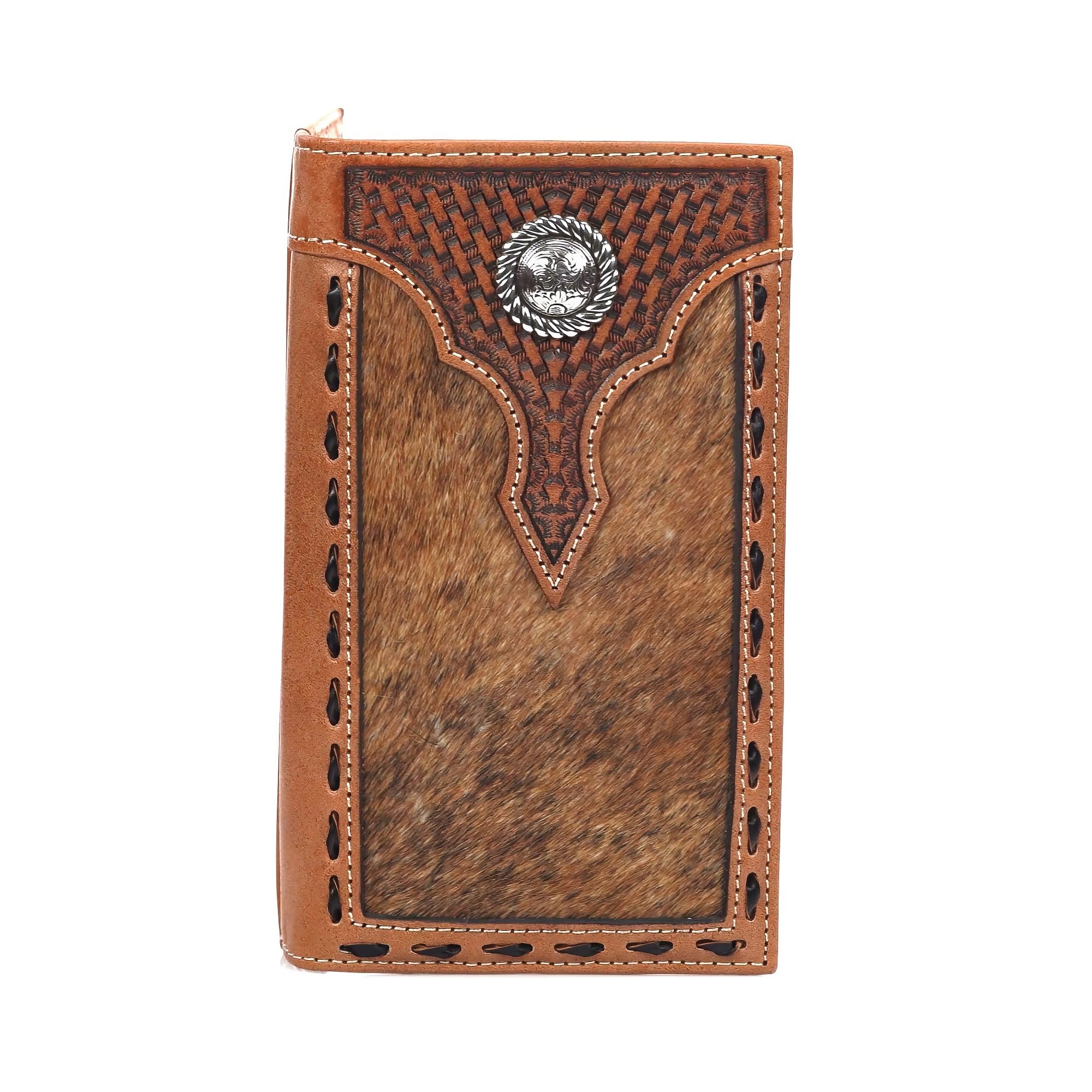 M&F Western Products Products Unisex-Adult A3546402 Basketweave w/Calf Hair Rodeo Wallet N/A Brown