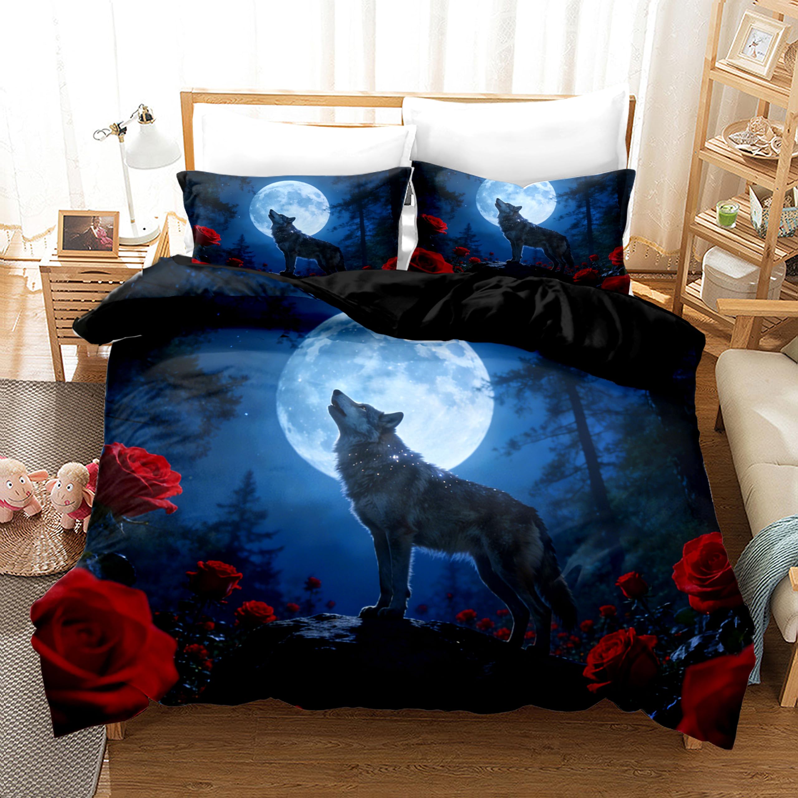 Set di biancheria da letto per lupi, serie di animali 3D con stampa di lupi rosa, set di trapunte in morbida microfibra per la decorazione della camera da letto per adulti (C, 220x240cm)