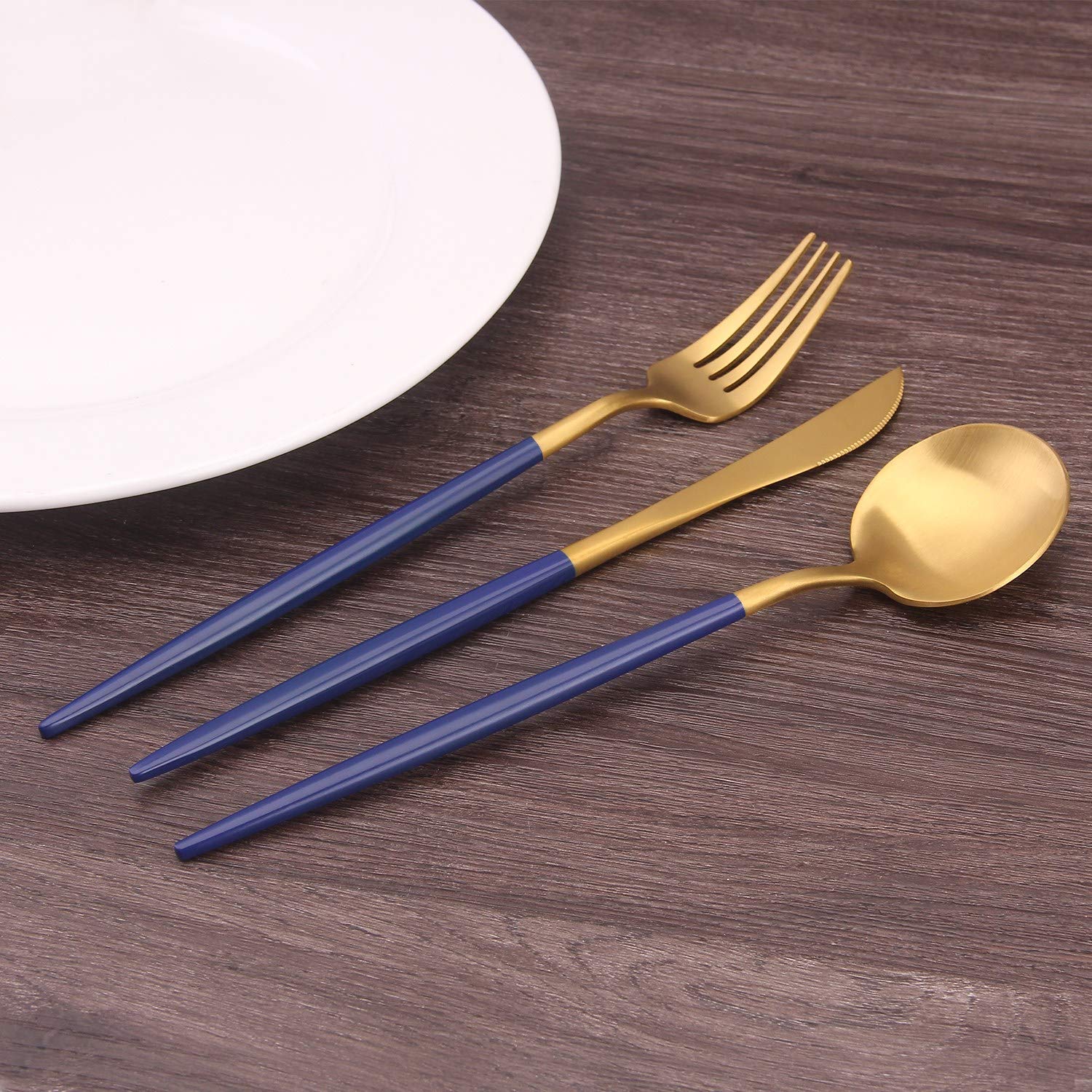 Bysta - Juego de cubiertos de acero inoxidable con mango azul, 20 piezas, juego de utensilios de cocina para 4, vajilla para el hogar y restaurante, acabado satinado, apto para lavavajillas