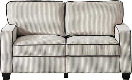 Sofá con almacenamiento de 57 pulgadas, 2 asientos, moderno sofá de dos plazas de tela de pana, cojín trasero de pierna de madera, brazo cuadrado