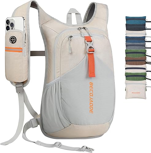 Miniatura 12 de Mochila de senderismo pequeña de 15 L para hombres y mujeres, plegable y ultraligera, para viajes, camping y actividades al aire libre, color marrón