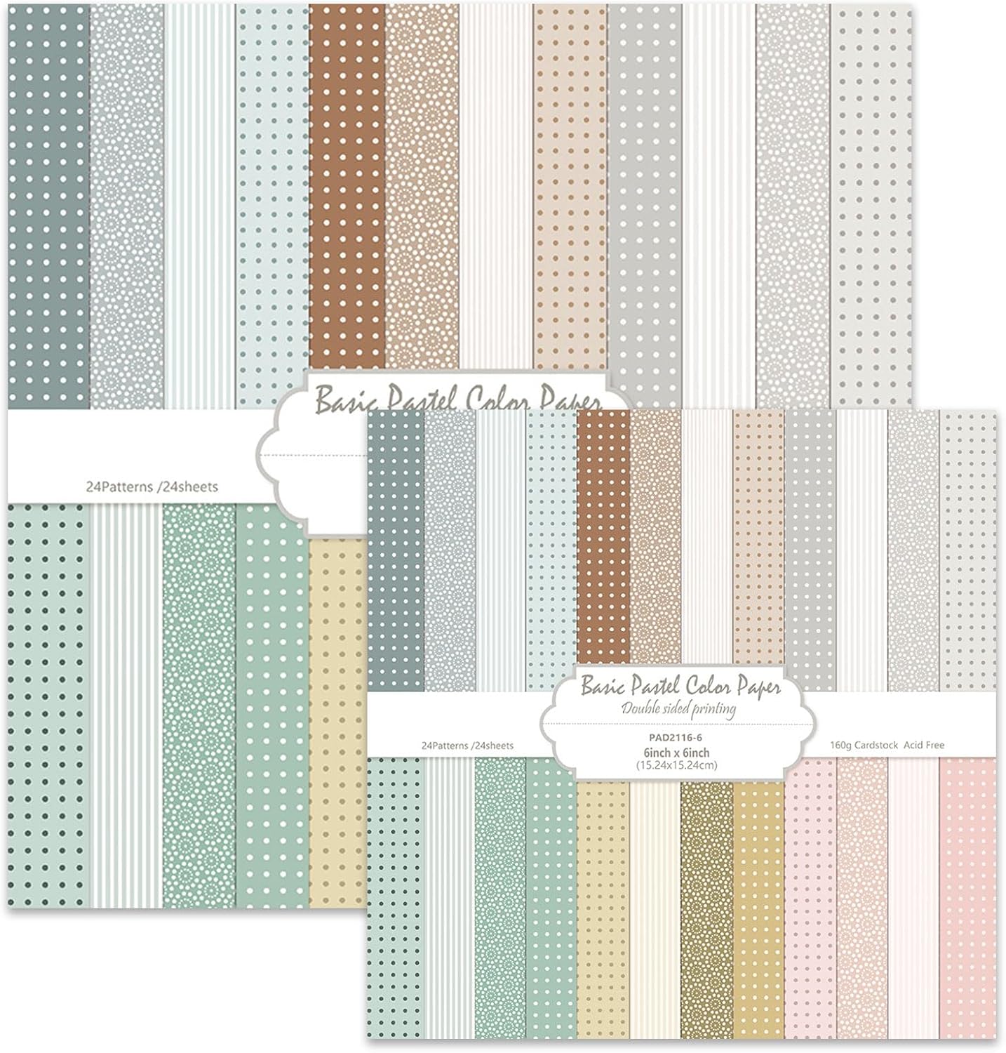 Pastel Scrapbook Paper 12x12 In and 6x6 In Pack, 48 Sheets Boho Decorative Paper Background Papers, Double Sided Patterned Craft Papers for Scrapbooking Card Making Journals Decor (Beige 01)