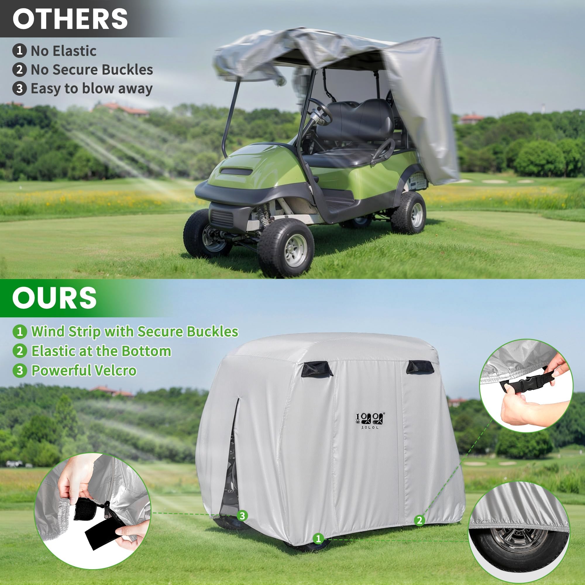 10L0L Housse Universelle pour voiturette de Golf EZGO, Club Car et pour Yamaha, imperméable et Durable, Blanc argenté