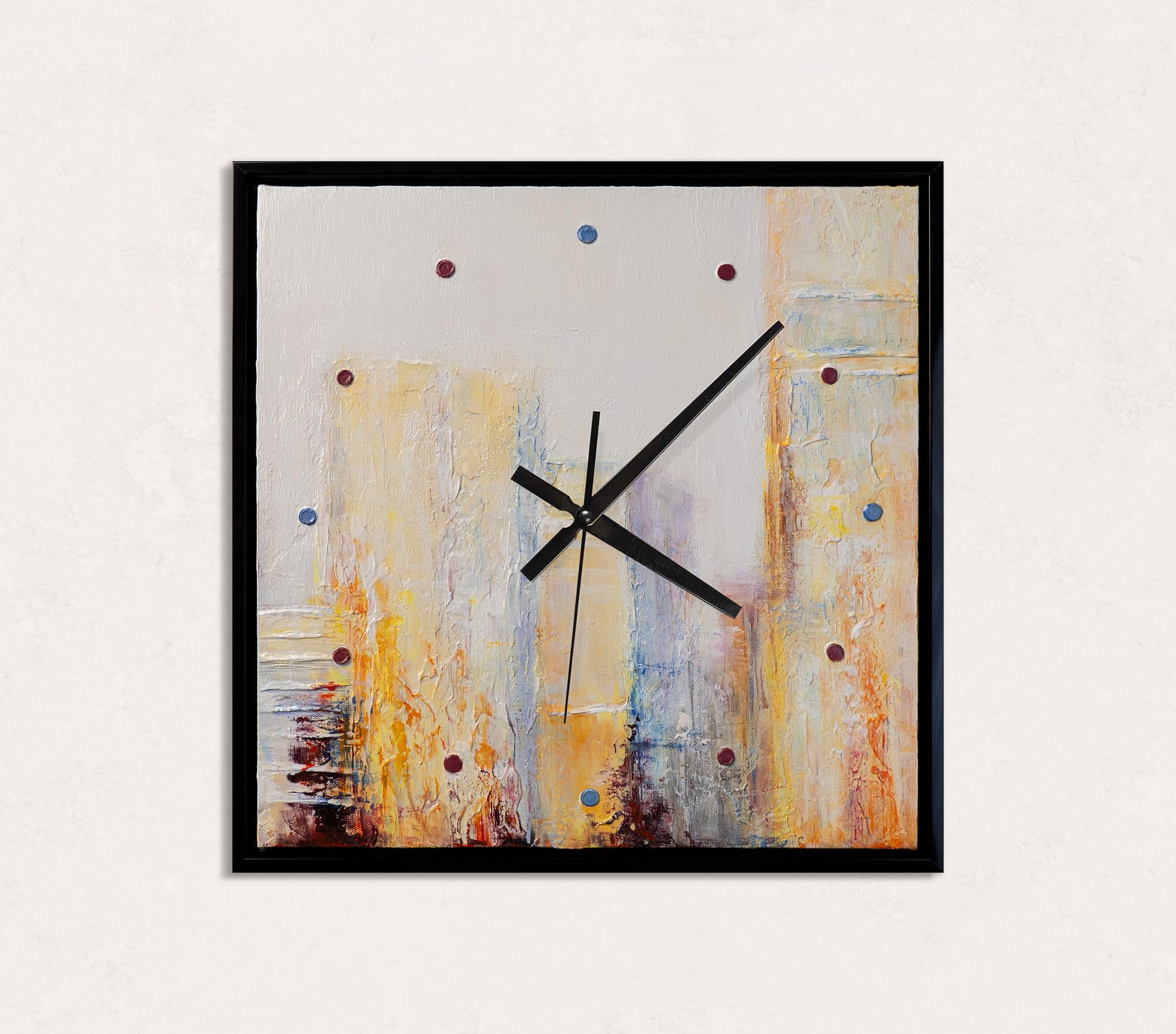 YS Handmade Art Wall Clock 14x14 inch – Abstract City Skyline White & Pastel Art Gallery