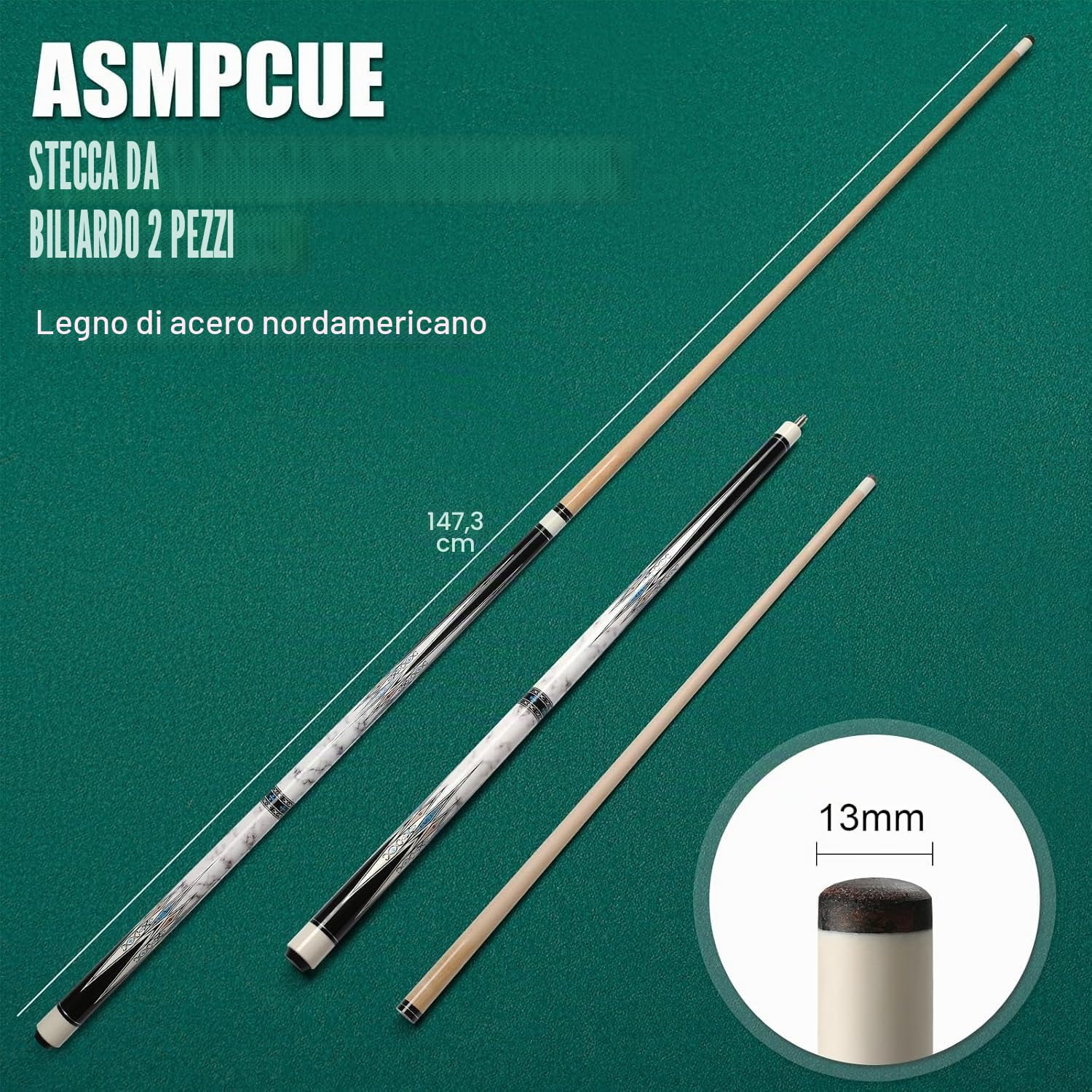Stecca da Biliardo 58 Pollici Hardwood Pool Cue 13 mm Punte per Professionisti