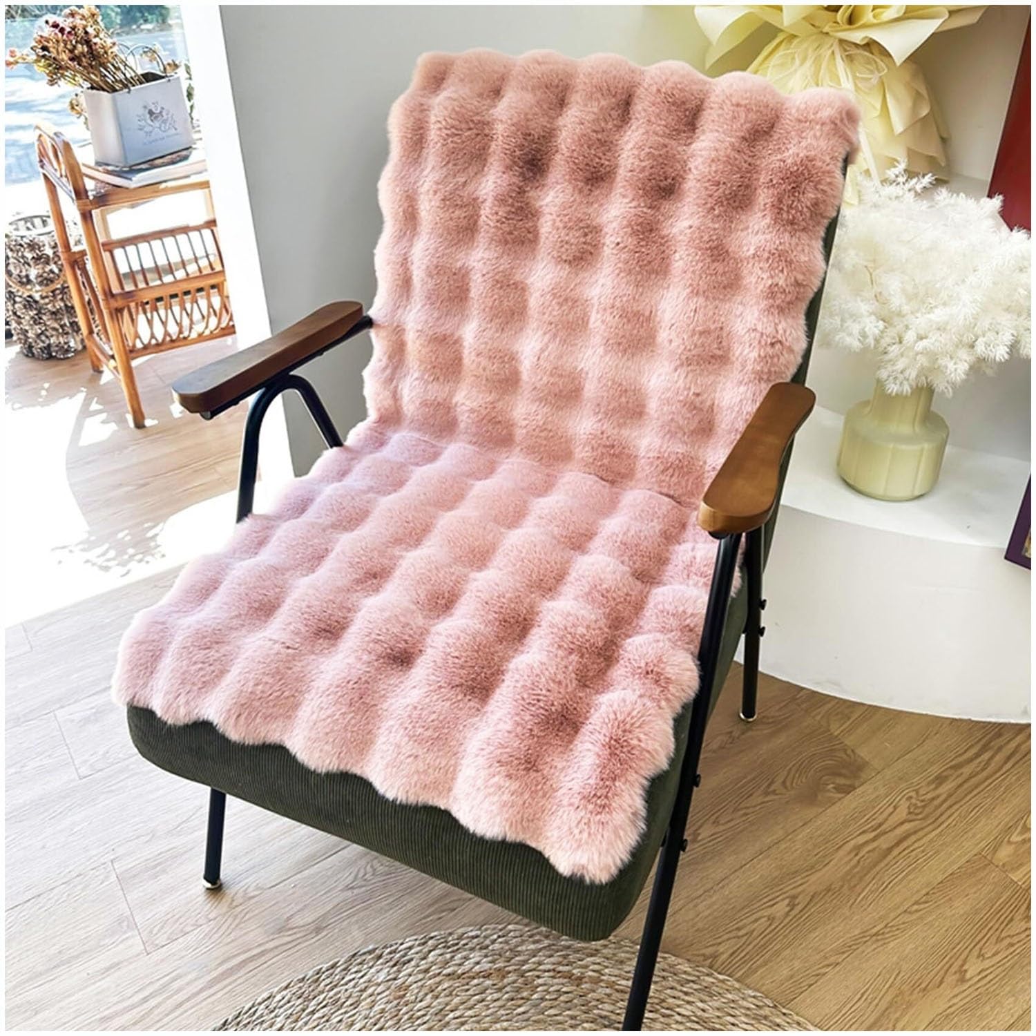 HKJGNH Faux Rabbit Fur Recliner Cover, 3D Bubble Non-Slip Soft Fuzzy Recliner Rocking Chairs Cover, Washable Furniture Protector Couch Cover(pink,70x100cm/27x39in)