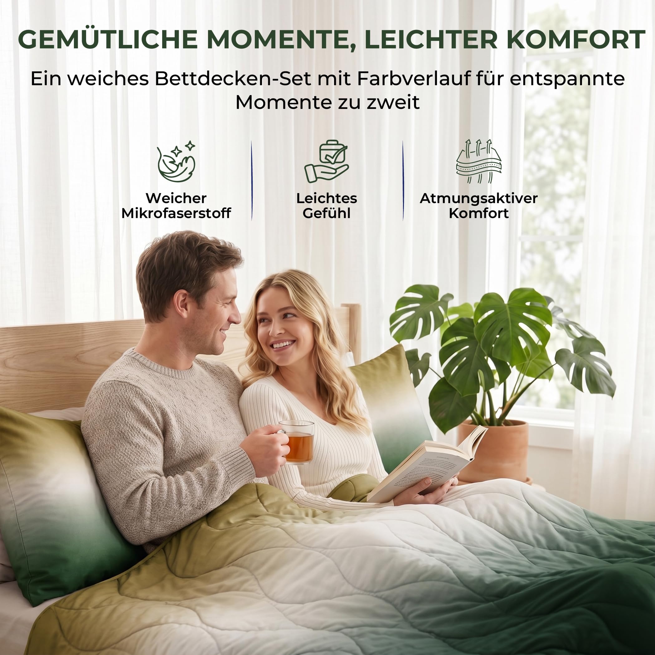 SLEEP COMFY Gradient - Edredón de verano (240 x 220 cm, incluye 2 fundas de almohada de 60 x 70 cm, sin funda), ligera, transpirable, hipoalergénica, lavable, para camping y caravana