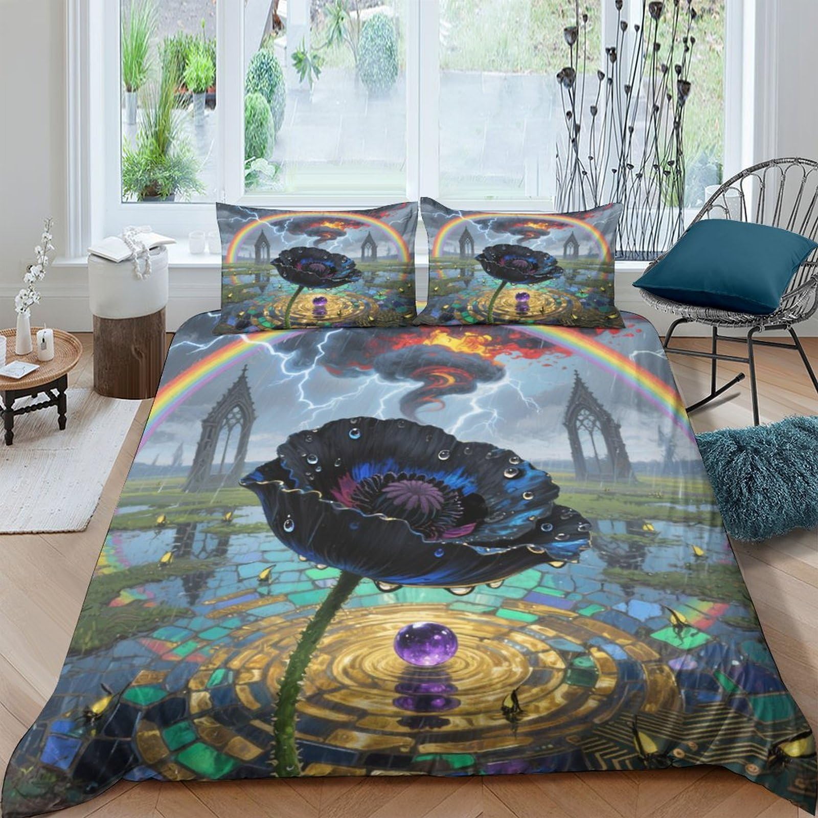 Housse de couette imprimée 3D douce en microfibre thermorégulatrice pour lit 220x240cm