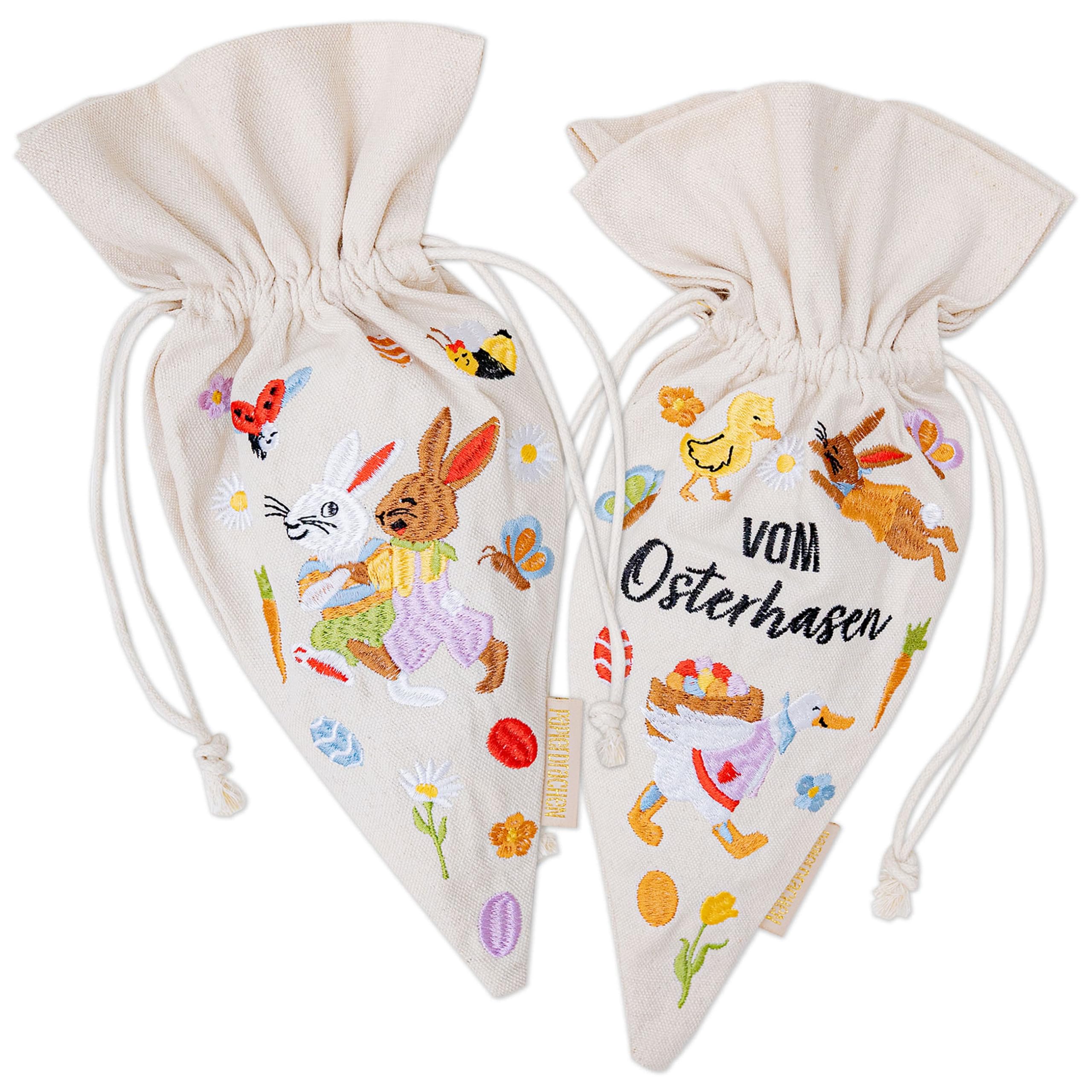 Papierdrachen 2 Geschenkbeutel Osterhasenwelt - Geschenkverpackung - mit Bestickung - Ostern - robust - Osternest - Tasche zum Dekorieren und Befüllen