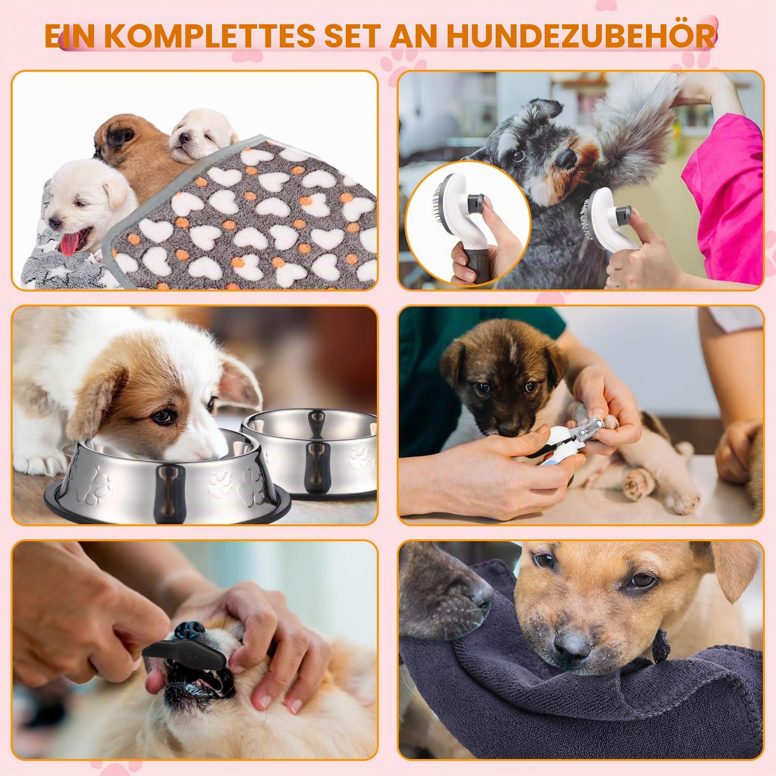 Abbylike Welpenzubehör, Starter-Set für kleine Hunde, enthält Leine, Näpfe, Zahnbürsten, Wasserflasche und mehr Zubehör für Hunde, 50-teiliges Set (schwarz)