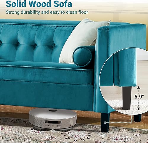 Miniatura 20 de Sofá Dreamsir de terciopelo de 78 pulgadas de ancho, muebles de mediados de siglo con almohadas de refuerzo, sofá con botones para sala de estar,