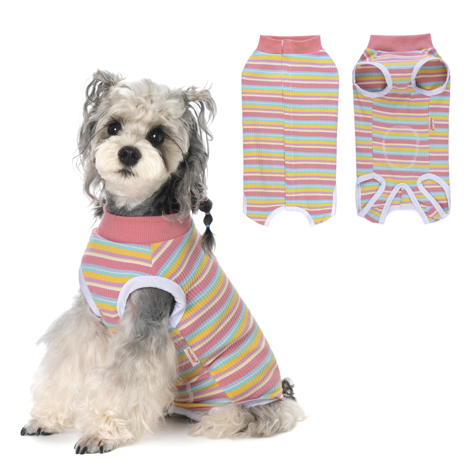 PawSailor Gestreifter OP-Body Hunde Hündin Rüde Kastration Hundebody Nach Op Weiche Baumwolle OP-Weste Hunde Medizinisches Hemd Anti-Lecken Wundschutz Kegel-Alternativen, Rosa Streifen M