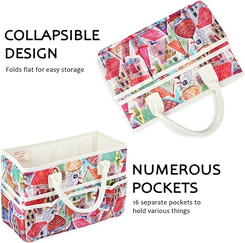 Vista 86 de qianshan Bolsa organizadora de manualidades con múltiples bolsillos, organizador grande de almacenamiento de arte con asas para arte, manualidades