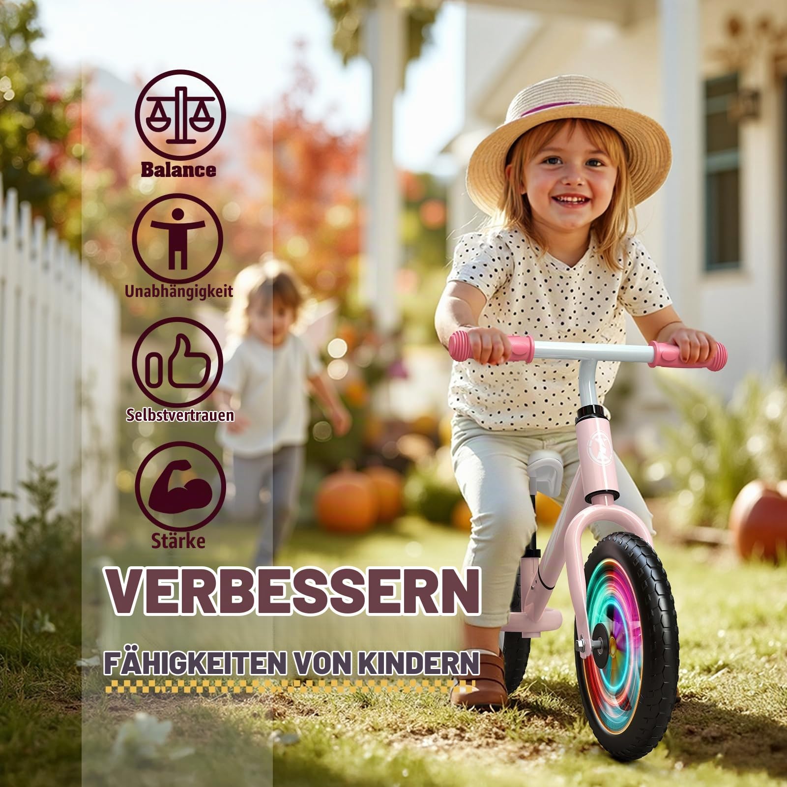 Kinder Laufrad Geschenk für 2-5 Jährige, Balance Bike mit Licht | Sicherheitsreifen, kindersichere lackierte Oberfläche, LED-Licht, bis 50 kg belastbar, fördert Motorik & Gleichgewicht