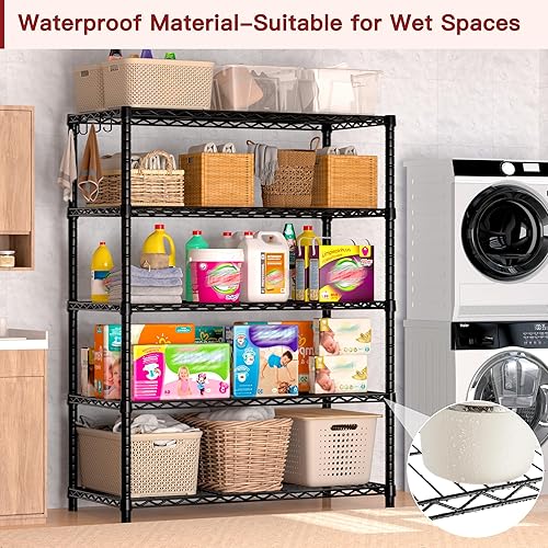 Miniatura 8 de PrimeZone Estantes de almacenamiento de metal de alambre, 5 niveles ajustables con certificación NSF, estante organizador de estantería de garaje