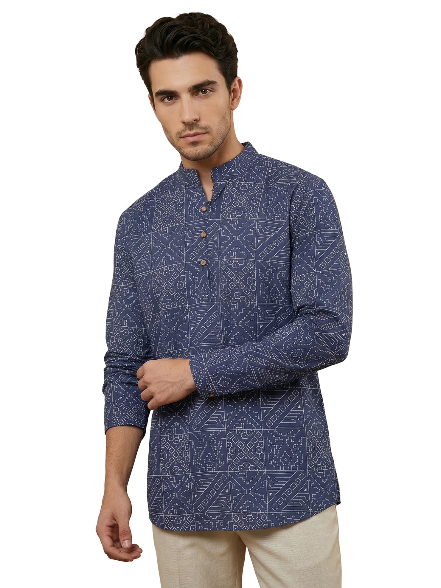 jompers Men Stylish Printed Cotton Blend Kurta for Men (Navy, S)-picture-30