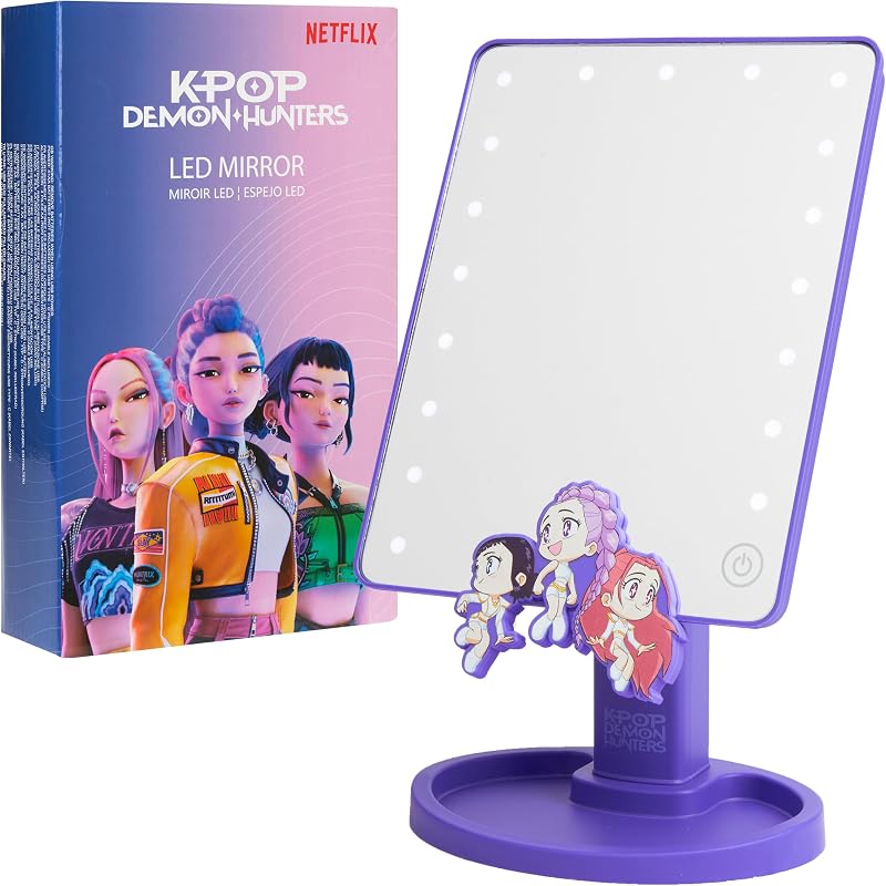Get Trend Espelho de maquiagem LED KPop Demon Hunters Huntrix com base removível
