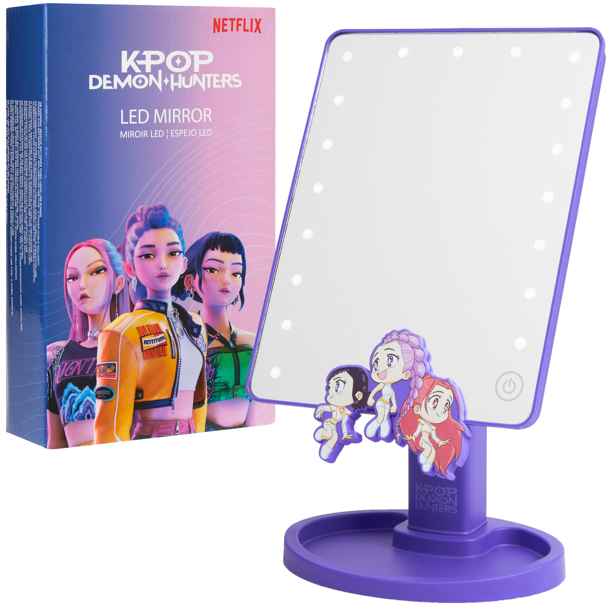 Espejo LED de viaje Demon Hunters para maquillaje perfecto en el tocador y tus escapadas
