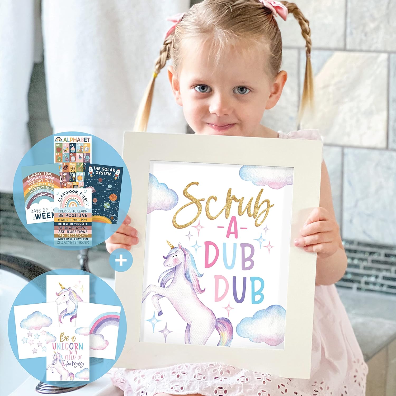 6 Unicorn Reversible Bathroom Decor Wall Art, 16