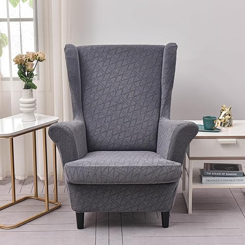 MIFXIN Wingback Chair Slipcovers 2-Piece Stretch Elastic Wing Chair Cover with C