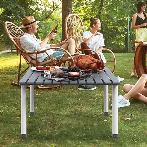 Miniatura 2 de Giantex Mesa de campamento cuadrada enrollable de 27 pulgadas, mesa de picnic plegable con bolsa de transporte, parte superior de madera de abeto