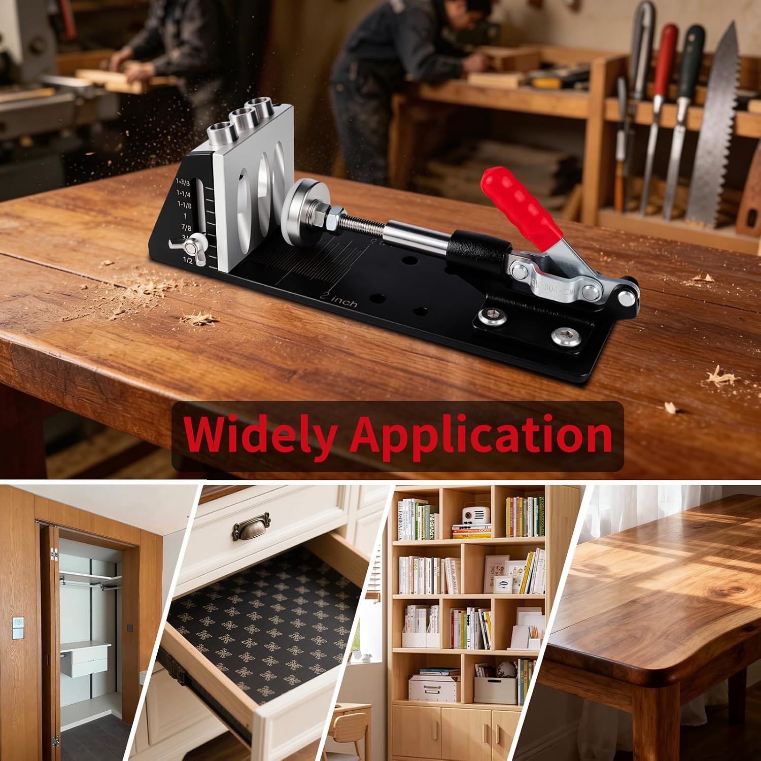 Pocket Hole Jig Kit,3-Hole Metal Pocket Screw Jig System with Quick Clamp | Adjustable Pocket Drill Guide for 1/2" to 1-3/4" Thick Wood,Includes Step Drill & Accessories, for DIY Carpentry