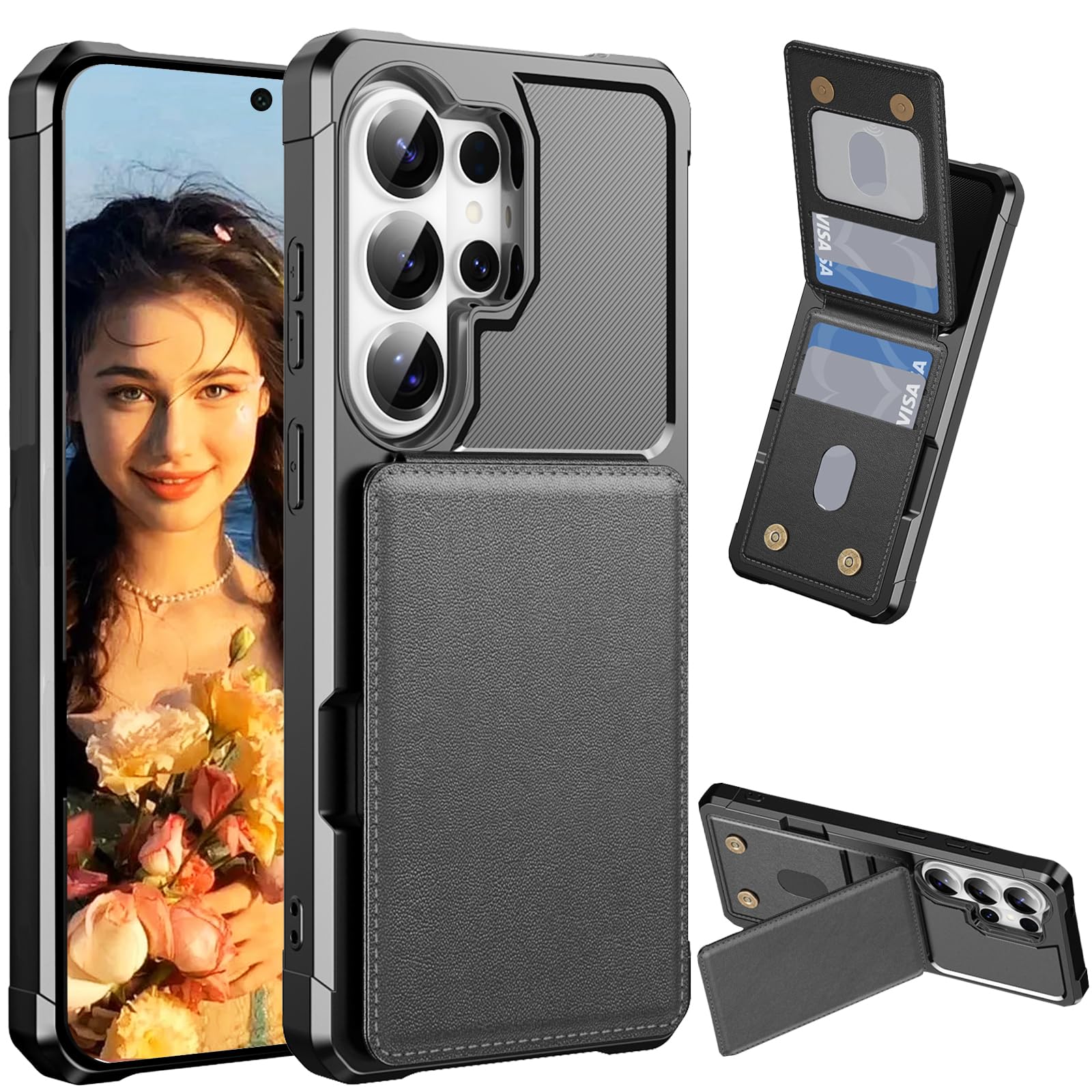 for Samsung Galaxy S26 Ultra Wallet Case with 4 Card Slots for Men Women, PU Leather Flip Folio Cover with RFID Magnetic Closure Stand Shockproof Protective for Galaxy S26 Ultra ZM Black