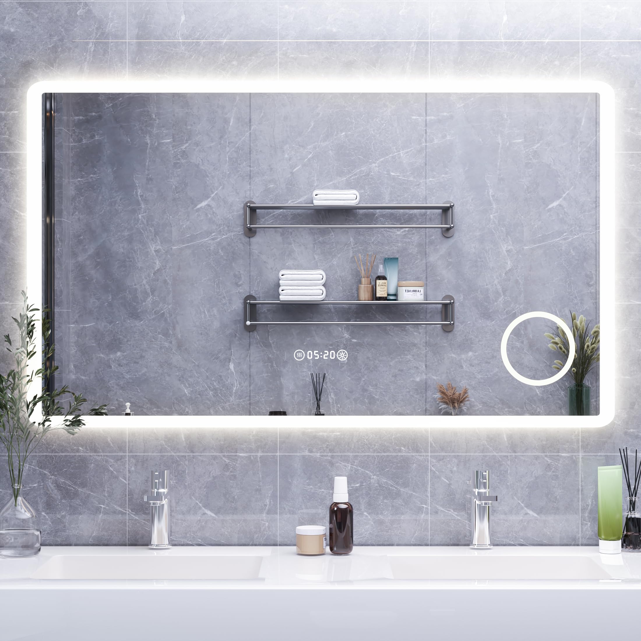 HySail Specchio Bagno con Luce LED, Specchio in Argento HD 5 mm, 3 Temperature di Colore e Luminosità Regolabile, Specchio LED da Parete con Interruttore Touch, Anti-Appannamento