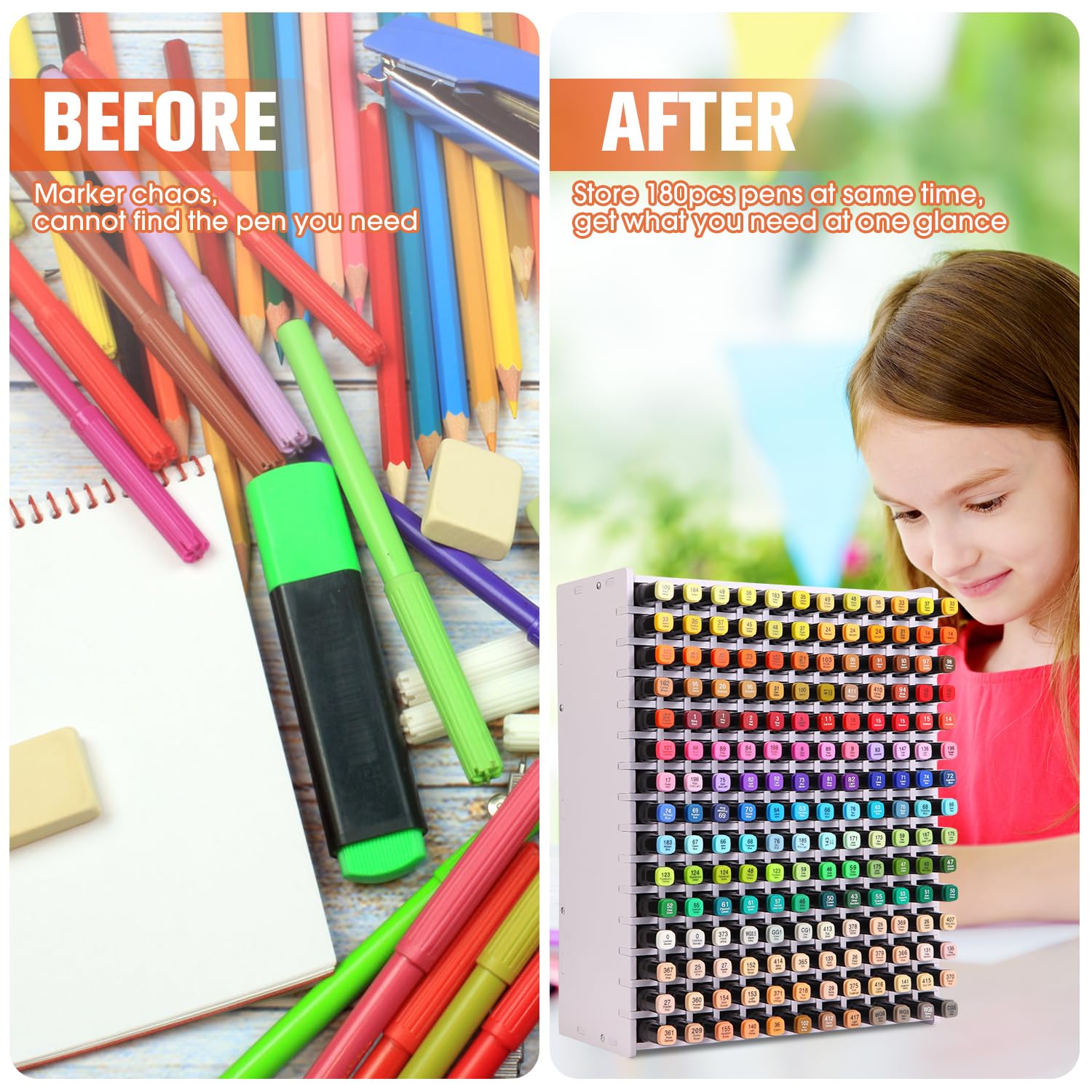 Iswawo Marker Pennen Organizer Bureau, Pennenhouder voor het opbergen van Potloden Kleurpotloden Markers Kleine Kunstenaars Schminktafel Opbergdoos van Hout voor Thuis Kantoor School (180 Slots
