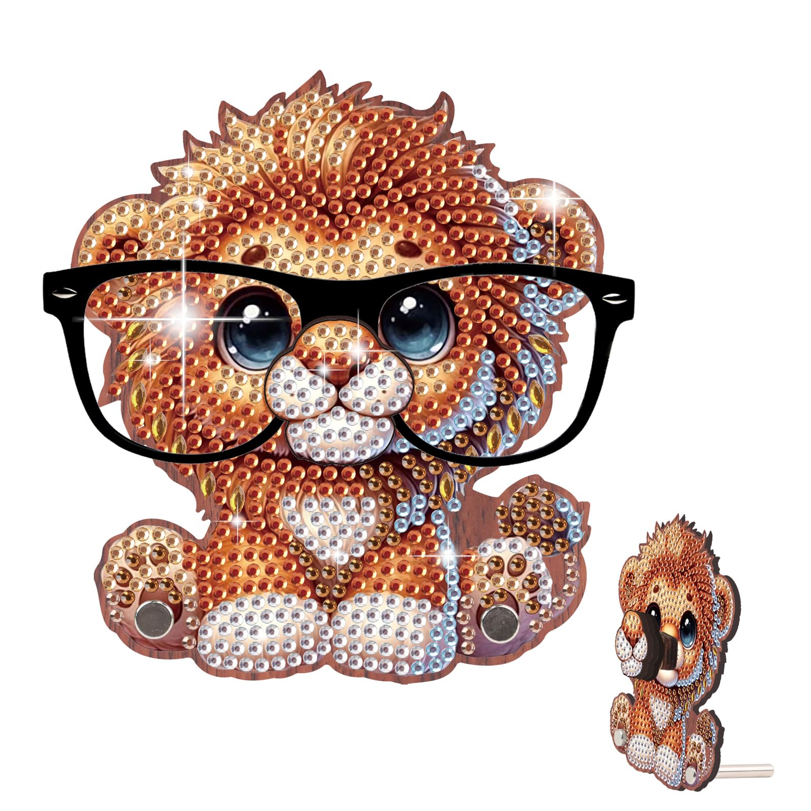 DIY Special Shaped Diamond Art Glasses Holder, Wooden 5D Rhinestone Eyeglass Stand for Adults, Diamond Art Tabletop Ornament, Handmade Desk Organizer & Decor Craft Gift(Lion)