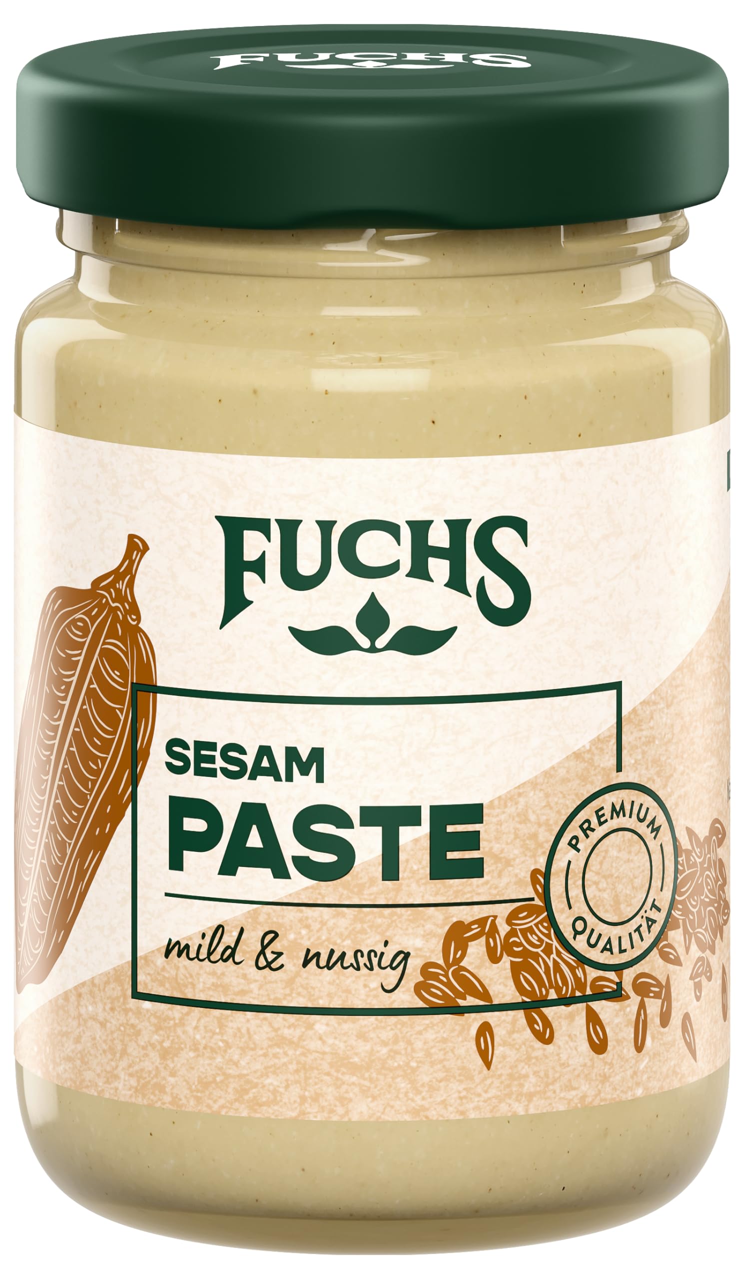 Fuchs Gewürze - Sesam Würzpaste | Mild-nussige Paste mit natürlichen Zutaten, mit 77% Sesam | Ideal zum Verfeinern von orientalischen Speisen | 80 g in wiederverschließbarem Glas