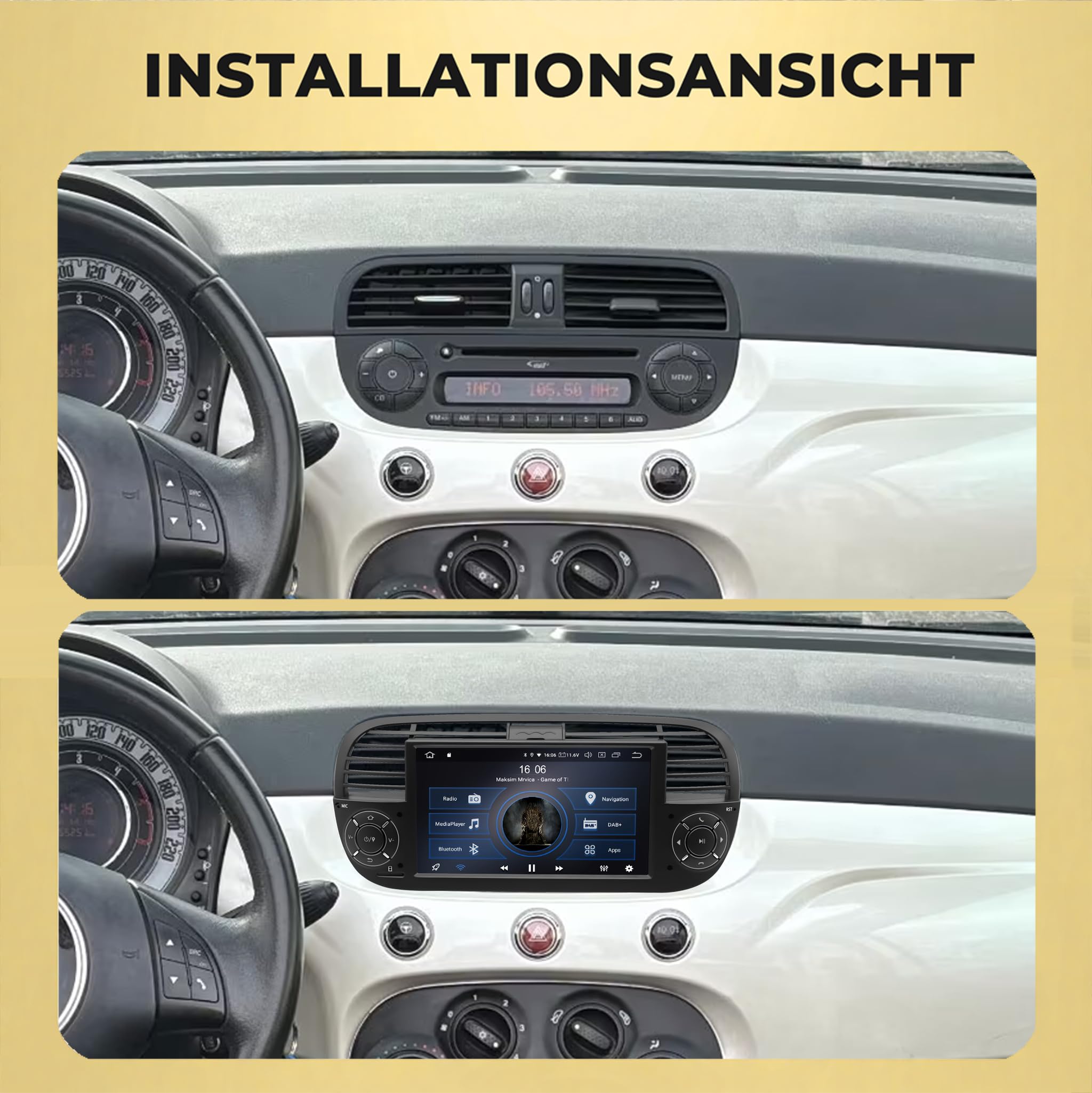 M.I.C. AFI7-L3 Android 14 Autoradio mit Navigation: MediaTek MT6769V, 4GB+64GB, 7 Zoll QLED Display, SIM, Wireless Apple CarPlay & Android Auto, DAB+, CANBUS, GPS – Ersatz für FIAT 500 2010-2015