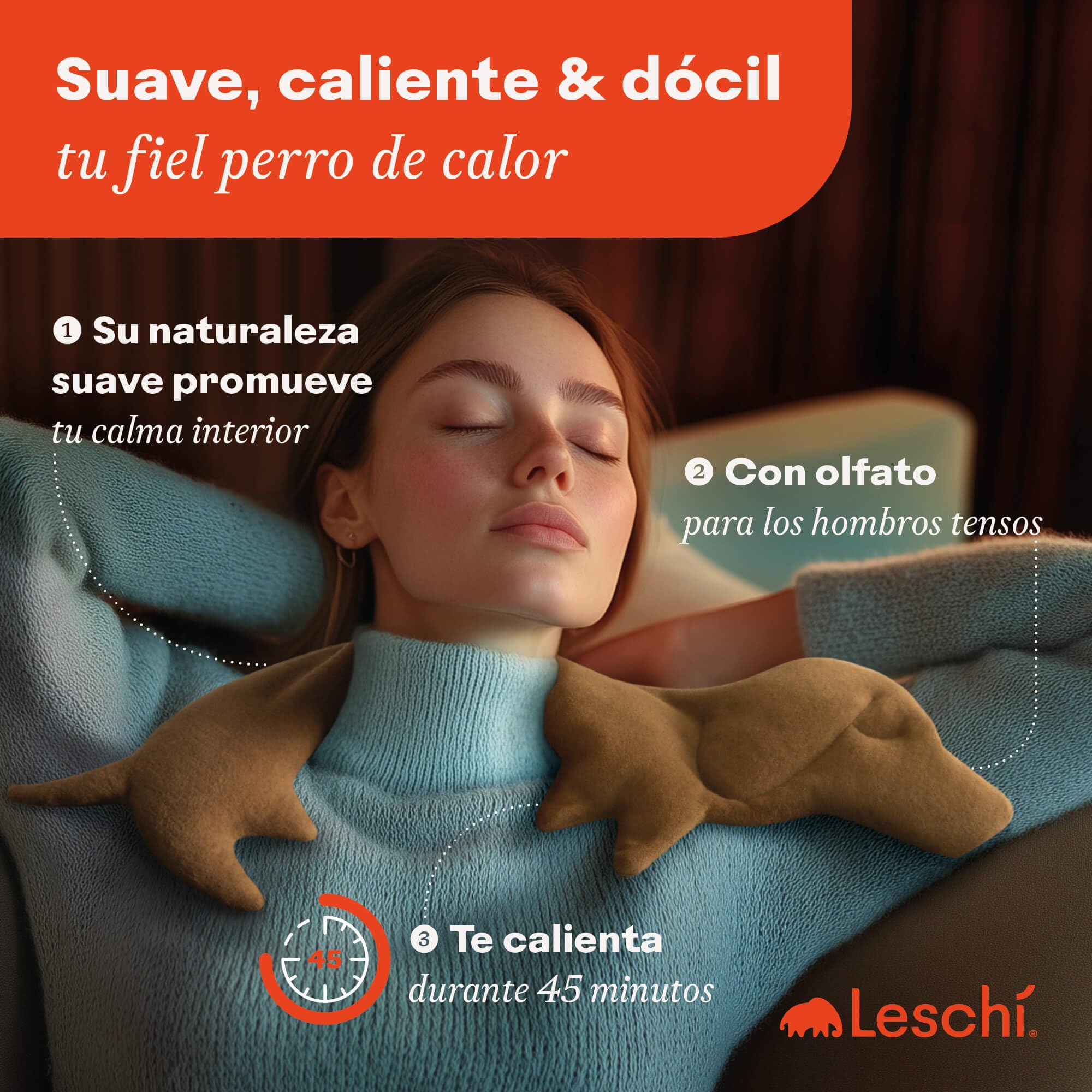 LESCHI Bolsa Semillas Microondas Teckel 52x20 cm, Saco de Semillas de 100% Algodón y Trigo Orgánicos, Perro salchicha marron, Saco Térmico de Semillas para Microondas para Cuello, Cervical y Espalda