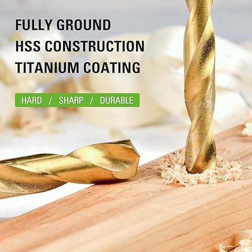 Miniatura 2 de Greenworks Juego de 22 brocas helicoidales de titanio, acero de alta velocidad con punta de 135, ideal para perforación en maderahierro