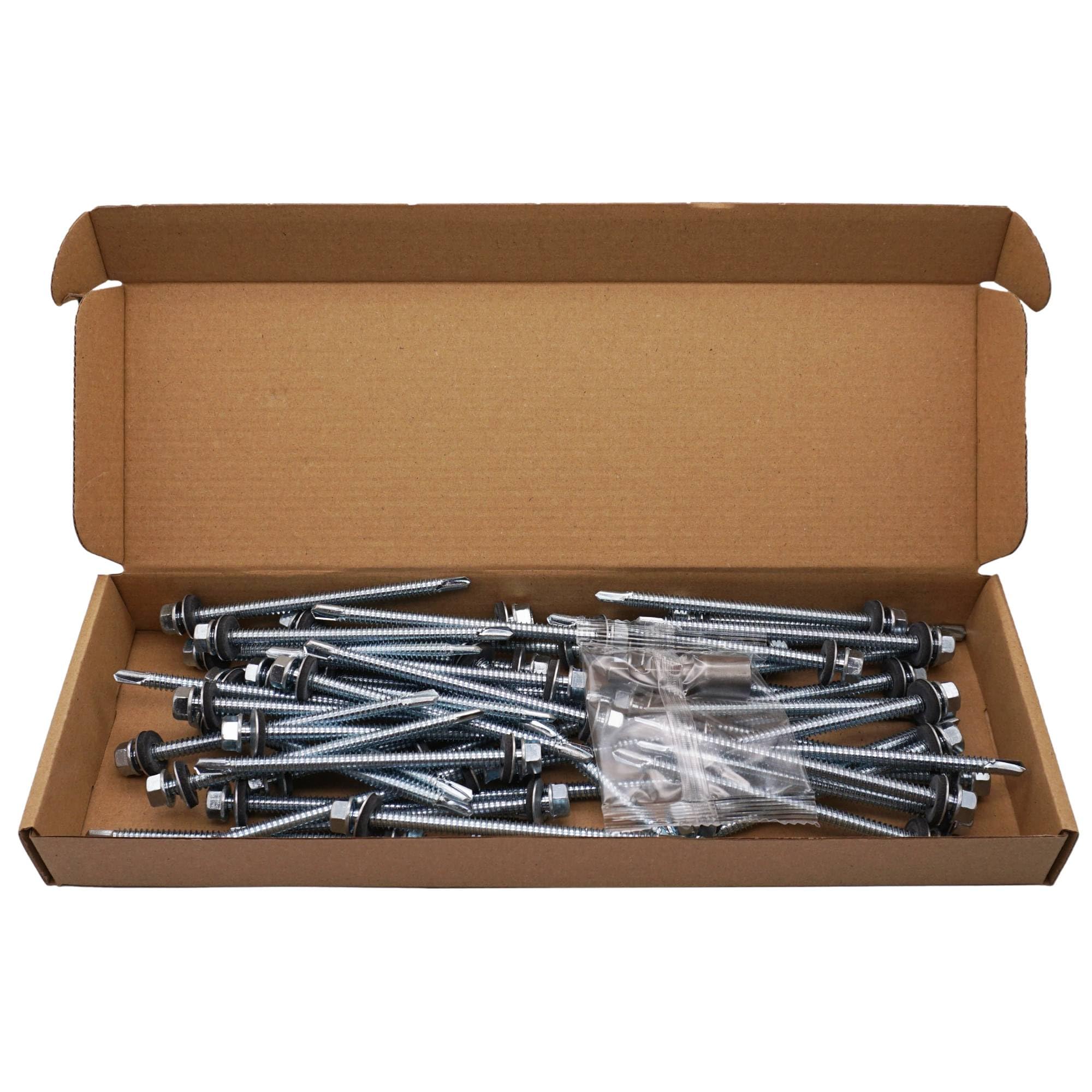 SKIR'CO (50 uds.) Tornillos para techos galvanizados 6,3 x 105 mm cabeza hexagonal, tornillos autoperforantes DIN 7504-K con arandelas de sellado EPDM