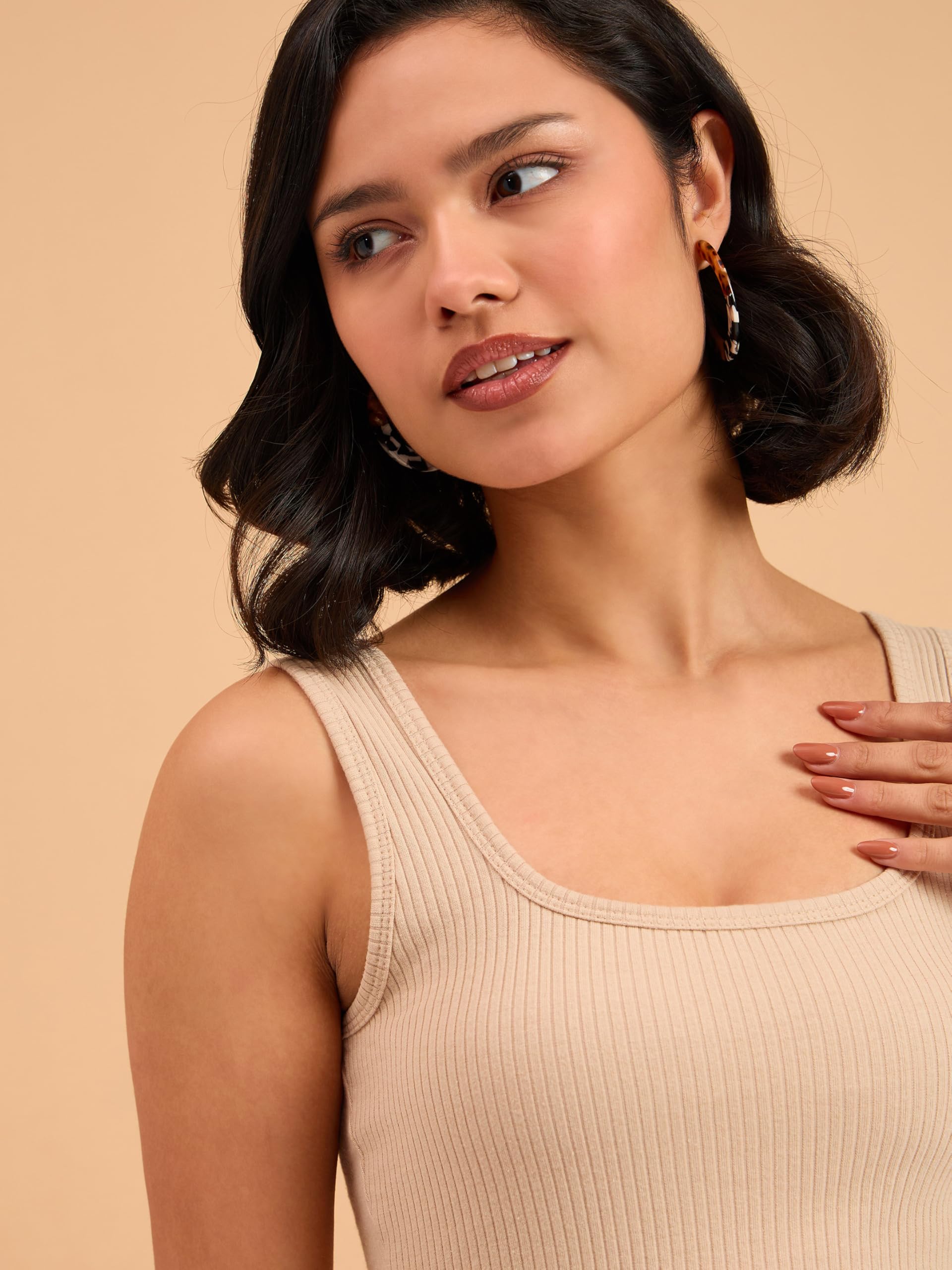barcino Beige Ribbed Square Neck Tank Top - Image 4 thumbnail