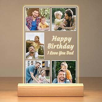 Personalized Fathers Day Birthday Gifts for Dad from Daughter Son, Custom Picture Frames with Night Light, Customized Photo Frame with Photos, Personalized Photo Gifts for Dad, Baby, Kids, Family