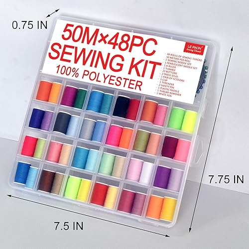 Miniatura 2 de 48 Kit de costura para mujeres, mamá, viajera, adultos, principiantes, emergencias, suministros de costura accesorios con tijeras, dedal, hilo,