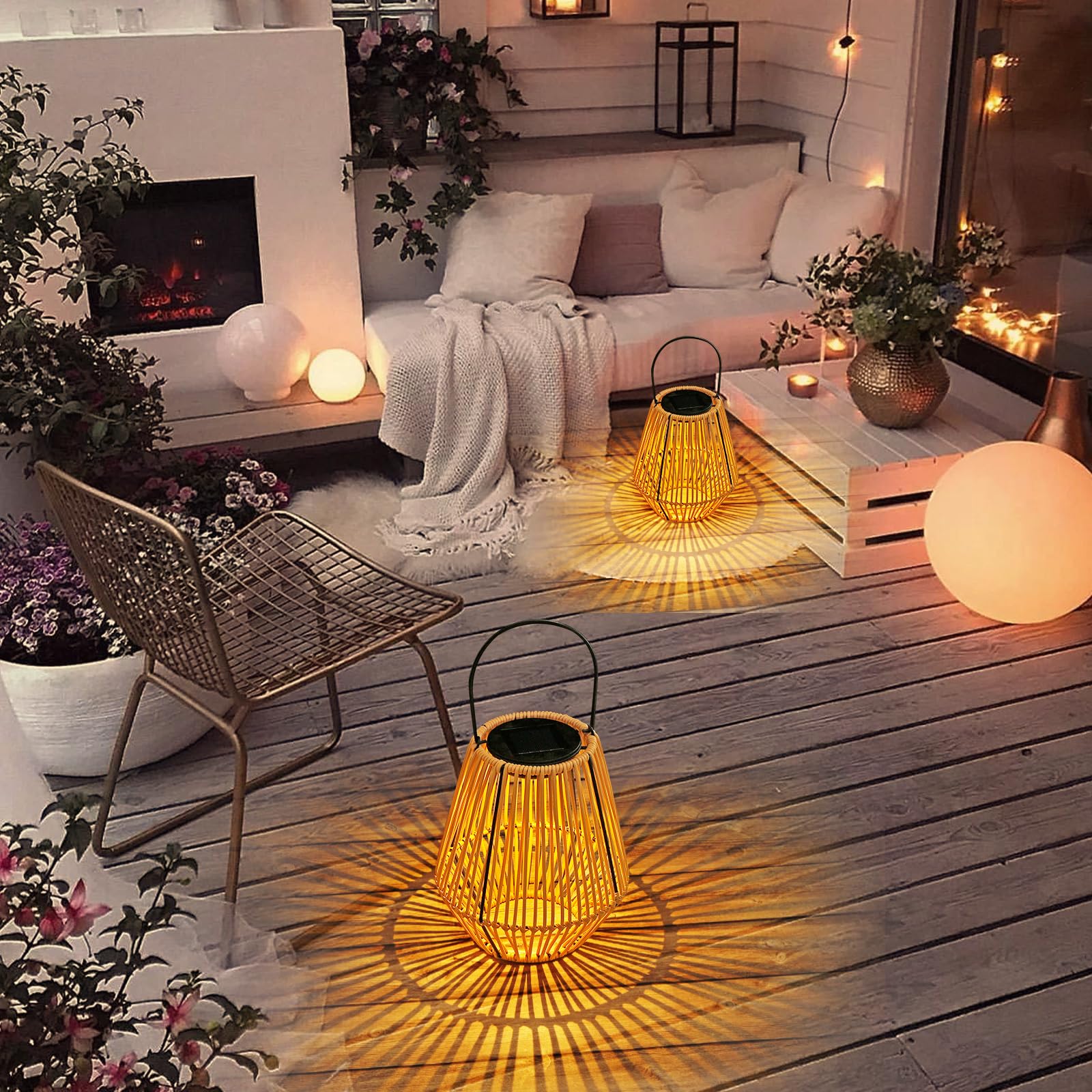 ZWOOS Solar-Rattanlaterne Im Boho-Stil – Hängend/stehend, Wetterfest, Für Balkon, Terrasse & Garten