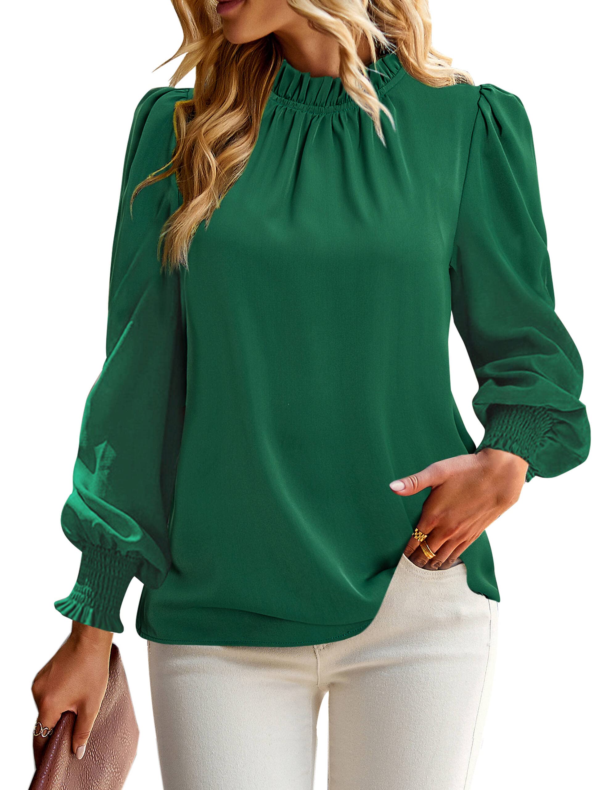 ZILINZILIN Womens Puff Long Sleeve Blouse Frill Mock Neck Shirts Office Trendy 2024 Casual Work Dressy Tops