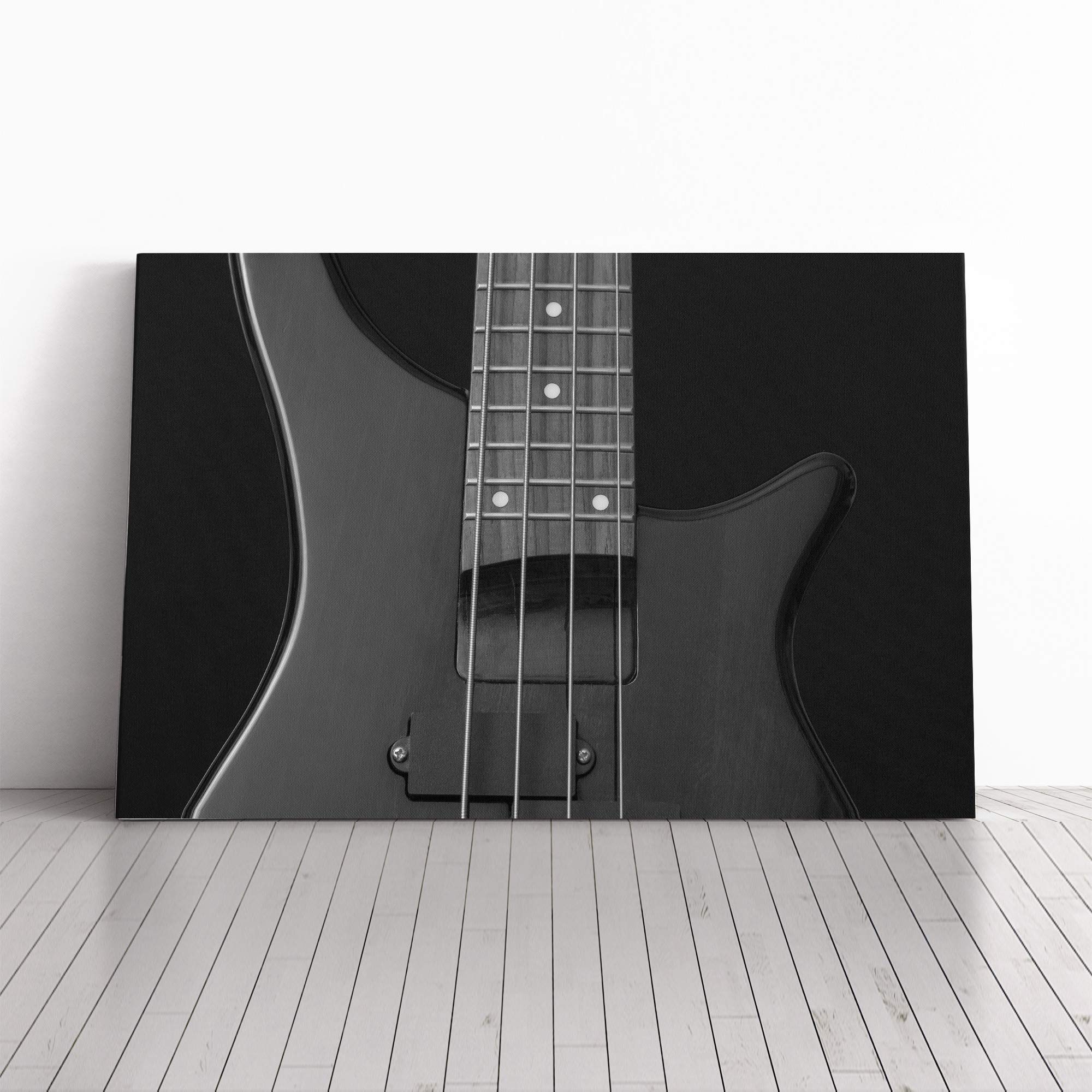 Black Bass Guitar Canvas Print | Gallery Wrapped 30mm Frame Wall Art | 20x14 inches | Ready to Hang | Modern Music Picture | Living Room Bedroom Lounge Office