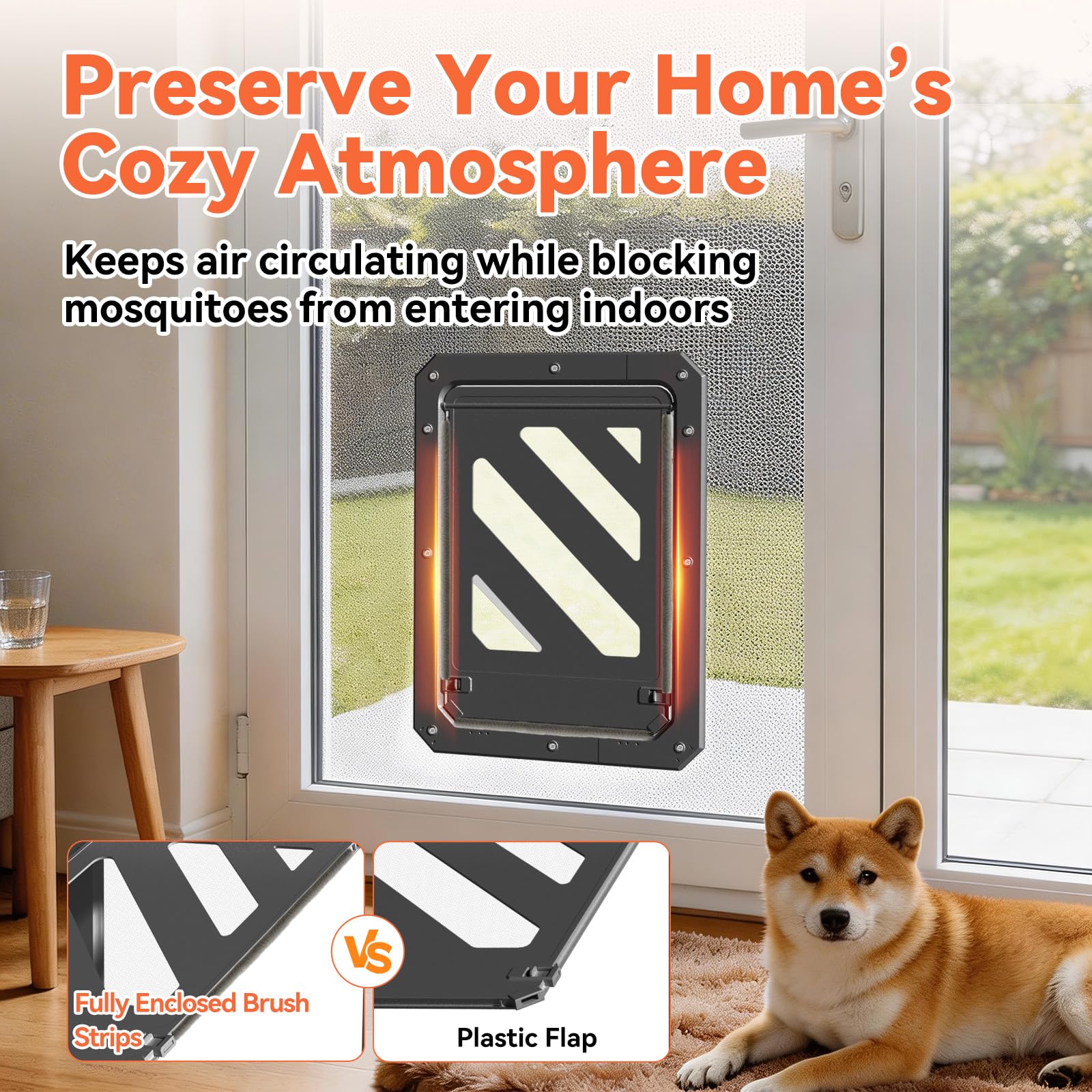 LIBBEPET Zanzariera per porta per cani, con serratura a 2 vie, con chiusura magnetica, telaio in ABS rinforzato, per cani fino a 22,7 kg, passaggio interno 25,4 x 33 cm, nero
