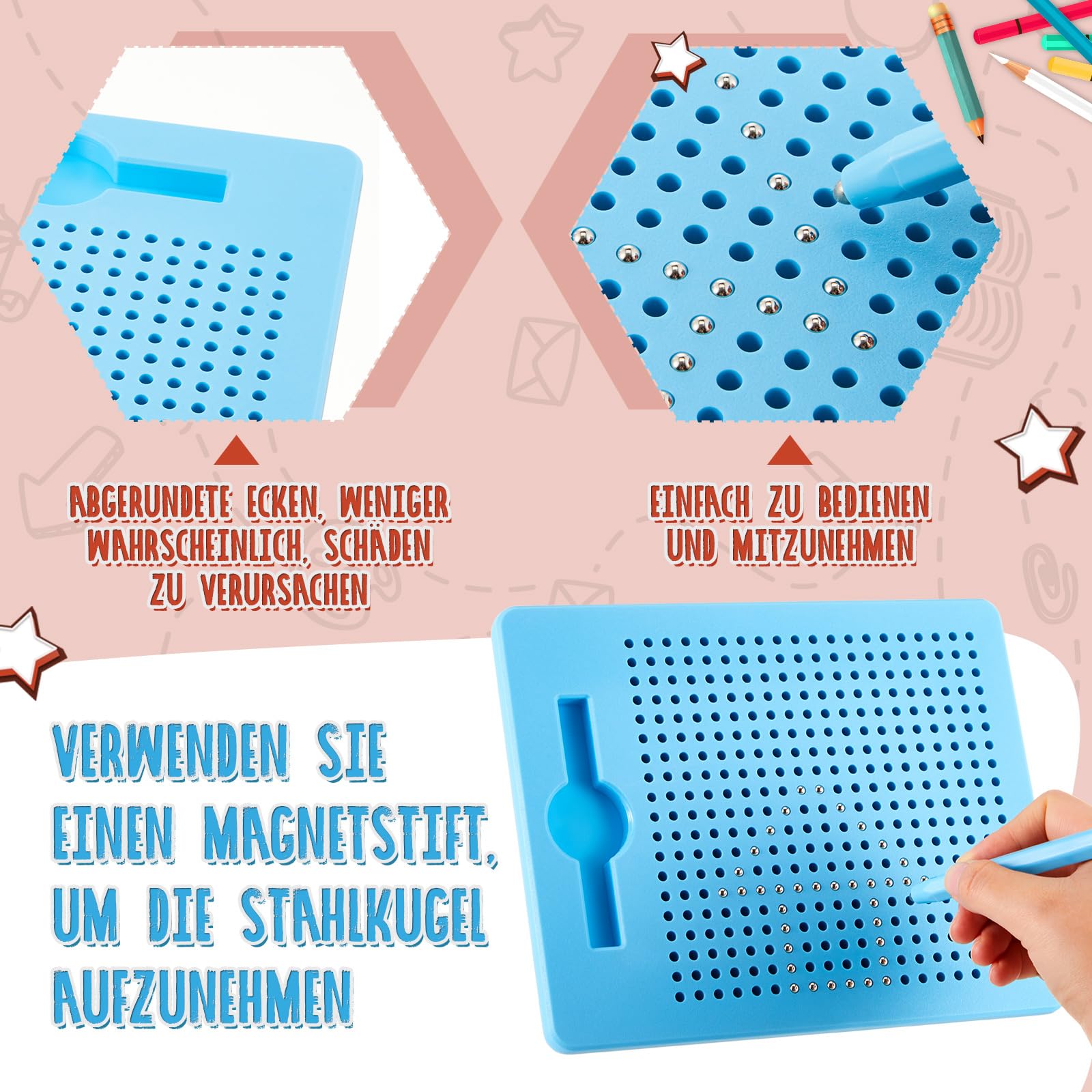 Faccito 2 Tableros de Dibujo Magnéticos para Niños con Bolígrafo Pizarra de Bola de Acero Magnética Pequeña Bloc de Dibujo Magnético Tablero de Escritura Magnética(Rosa, Azul Claro)