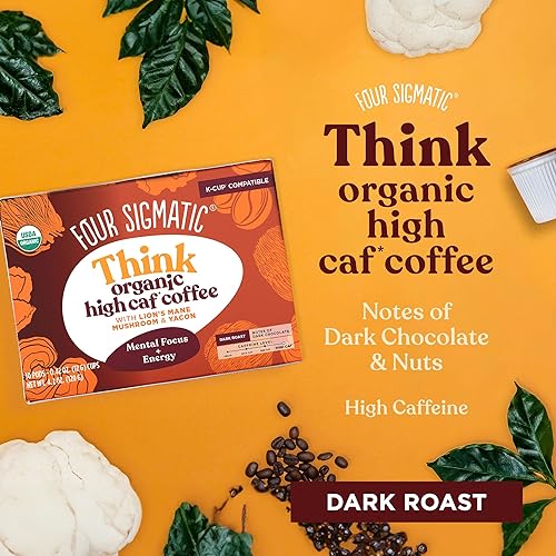 Miniatura 5 de Four Sigmatic K-Cups de café de hongos con alto contenido de cafeína  Café tostado oscuro orgánico y de comercio justo con melena de león y yacón